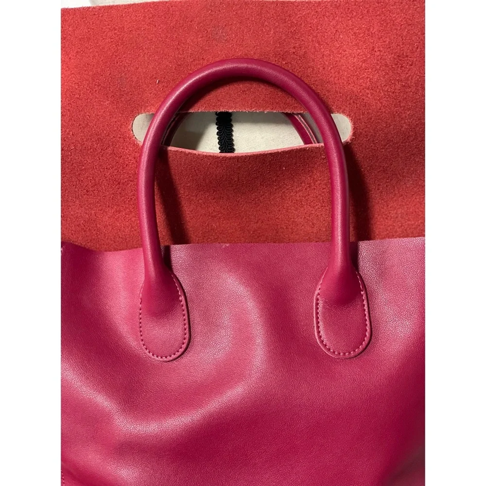 Faux Leather Tote Handbag Pink